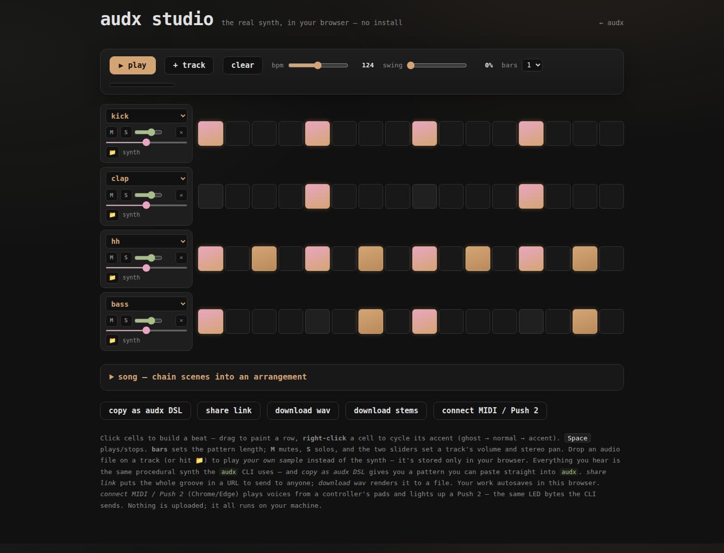 audx studio, browser drum machine